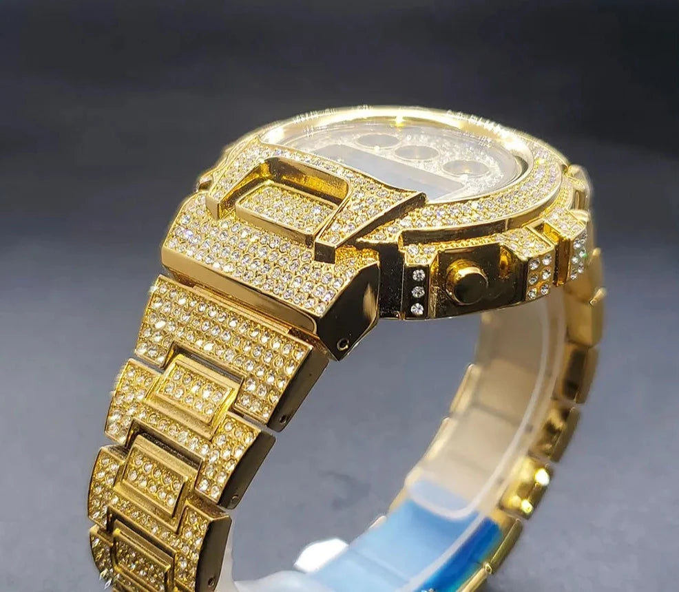 Digital Watches Men's Gold Luxury Waterproof.