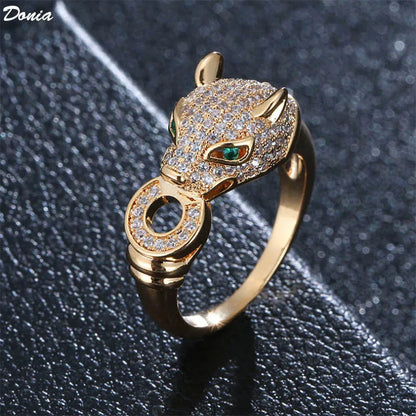 animal ring Leopard head micro-inlaid.