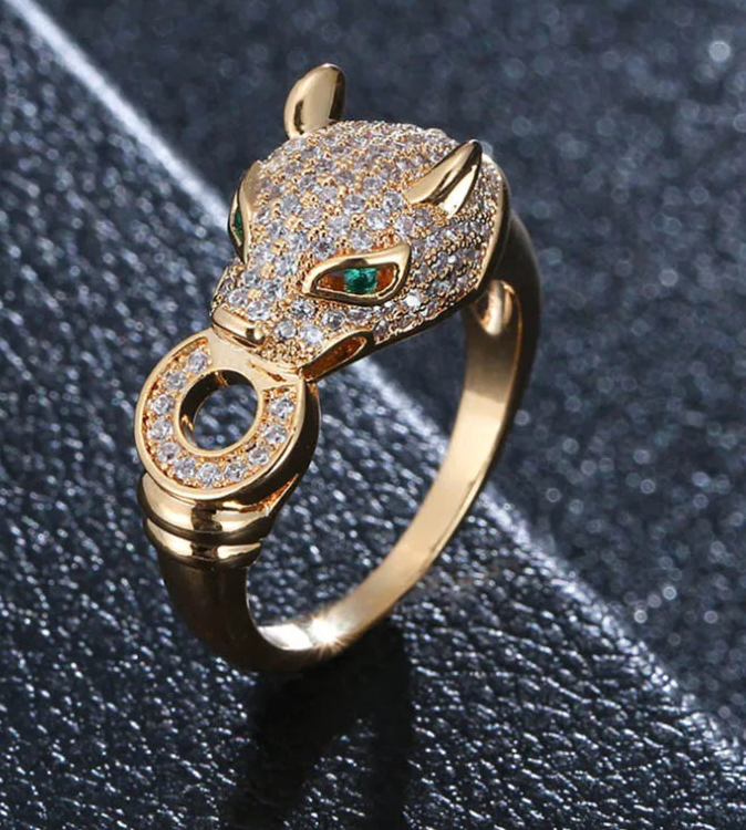 animal ring Leopard head micro-inlaid.