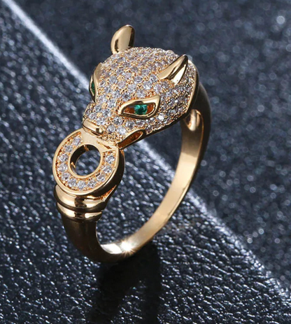 animal ring Leopard head micro-inlaid.