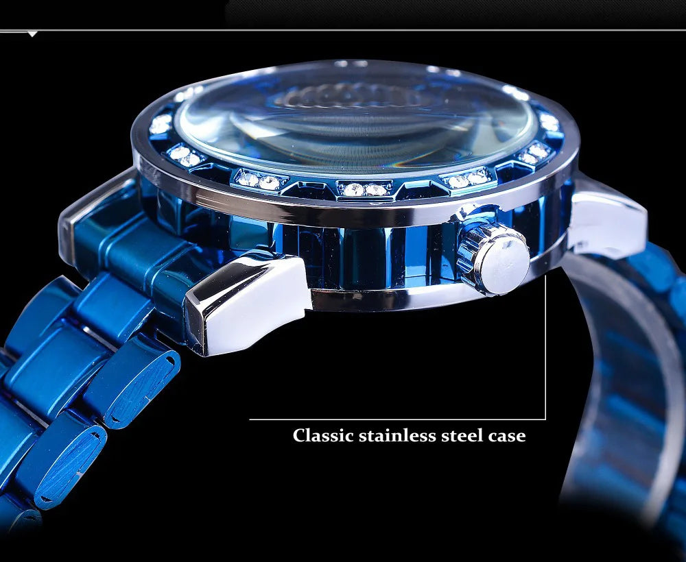 Diamond Mechanical Watch Luminous Gear Movement.