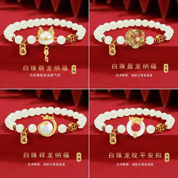 Chinese Trend Retro Auspicious Dragon Red Bead Bracelet for Women 2024 Zodiac White Bead Jewelry