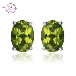 Silver Earrings Oval Natural Green Peridot Stud Earrings for Women Gemstone Earring Party Anniversary Gifts