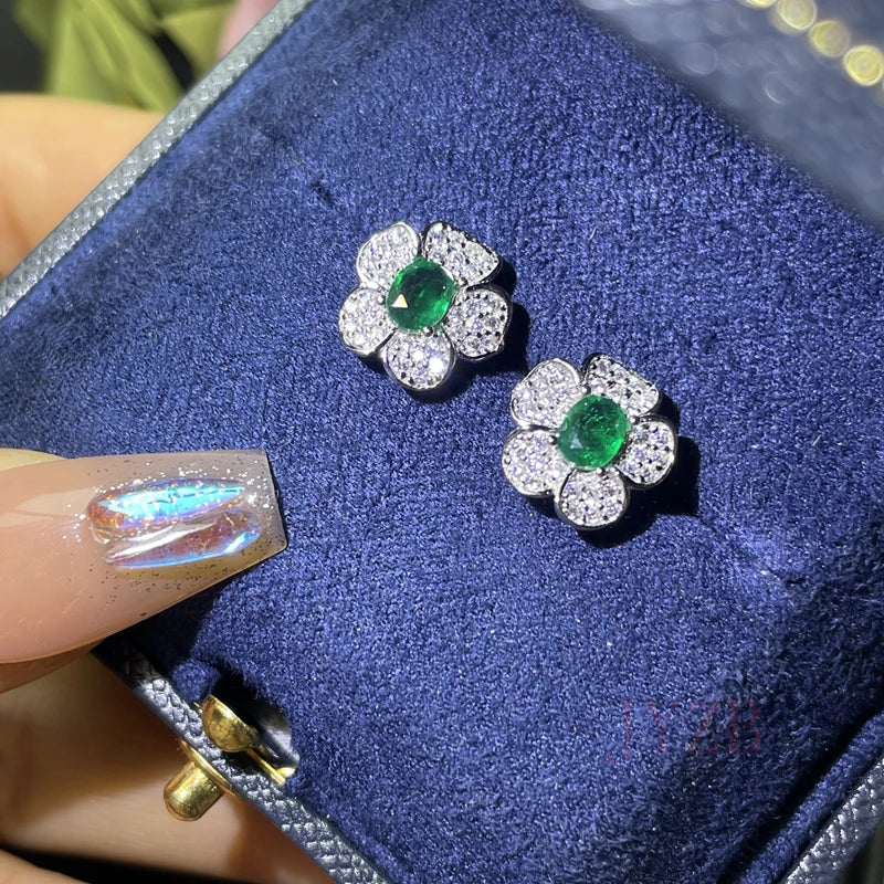 925 Silver Emerald Stud Earrings: Timeless Elegance.