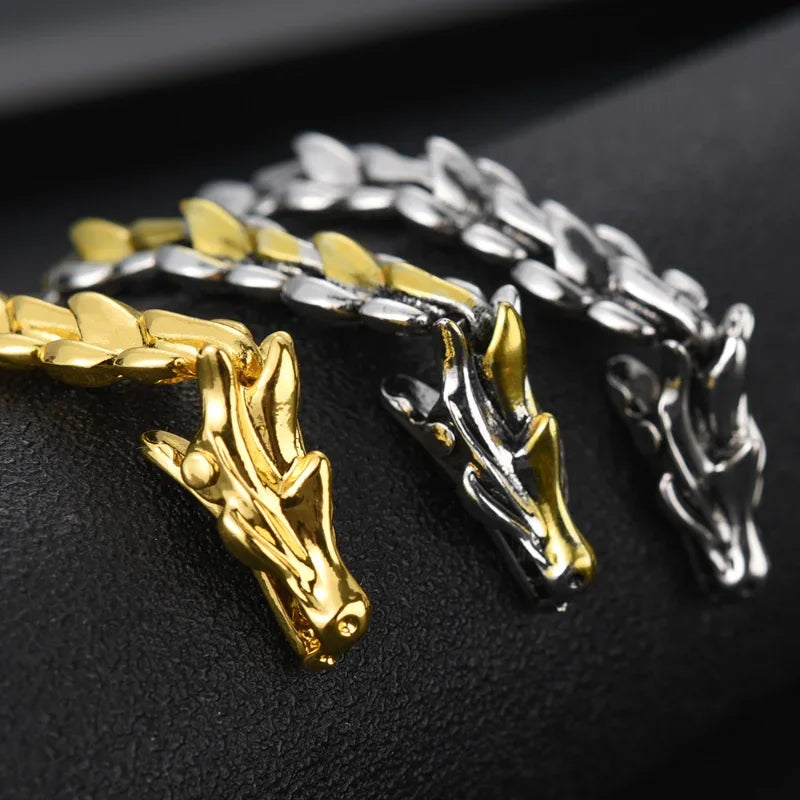 Fashion Retro Silver Plated Dragon Head Keel Bracelet for Men Holiday Gift Hip Hop Punk Chain Hand Jewelry Accessories