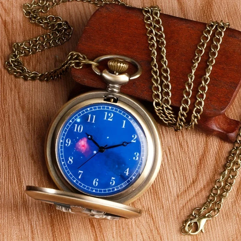 Vintage Bronze Hollow Design Little Prince Necklace Pendant Pocket Watch