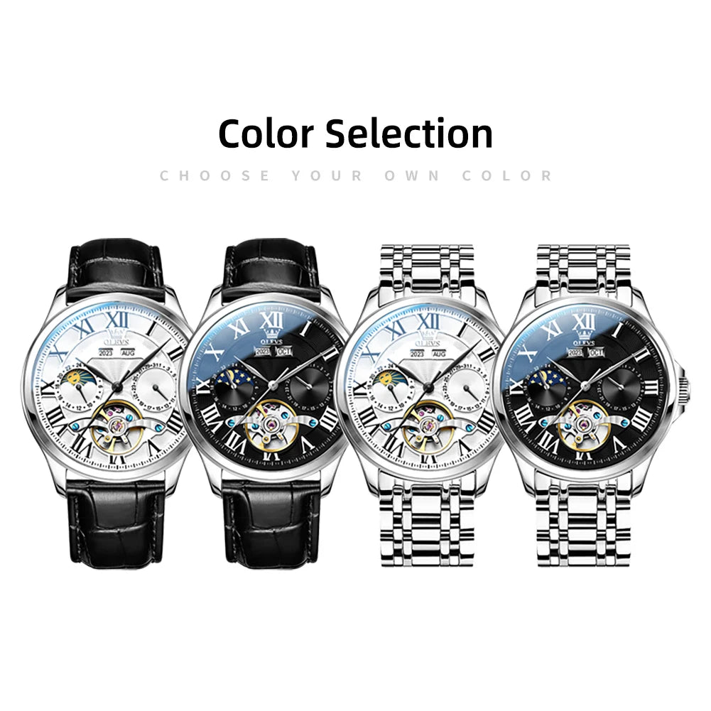 OLEVS Original Fashion Men's Watches Multifunctional Waterproof Moon.