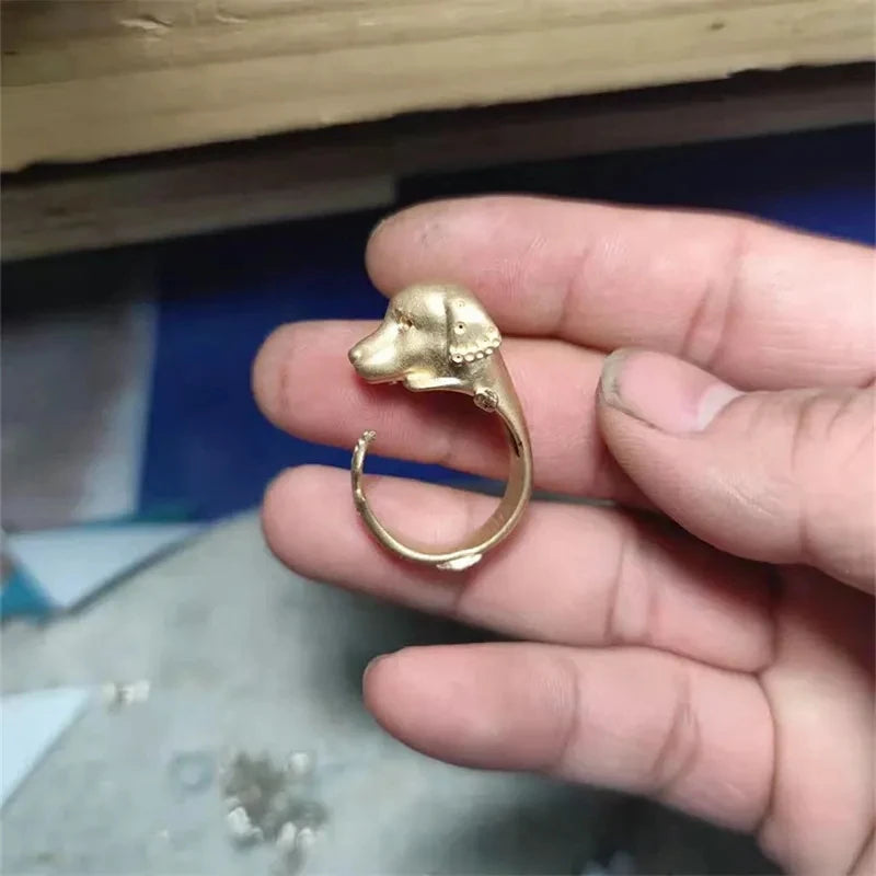 Cute Healing Zircon Golden Dog Ring