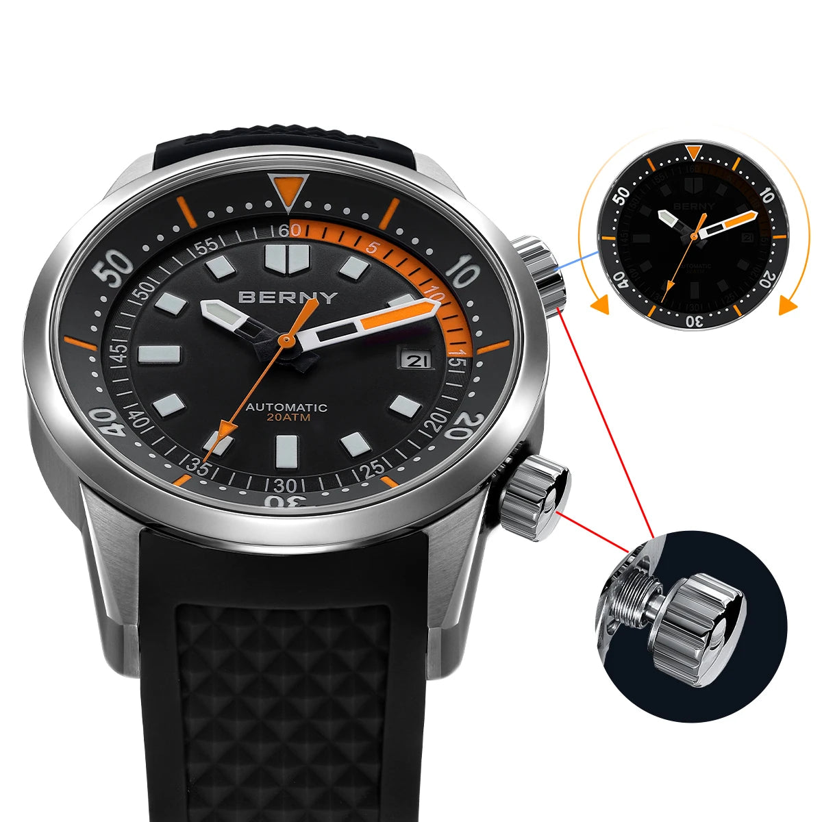 BERNY Men's Dive Watch waterproof automatic.