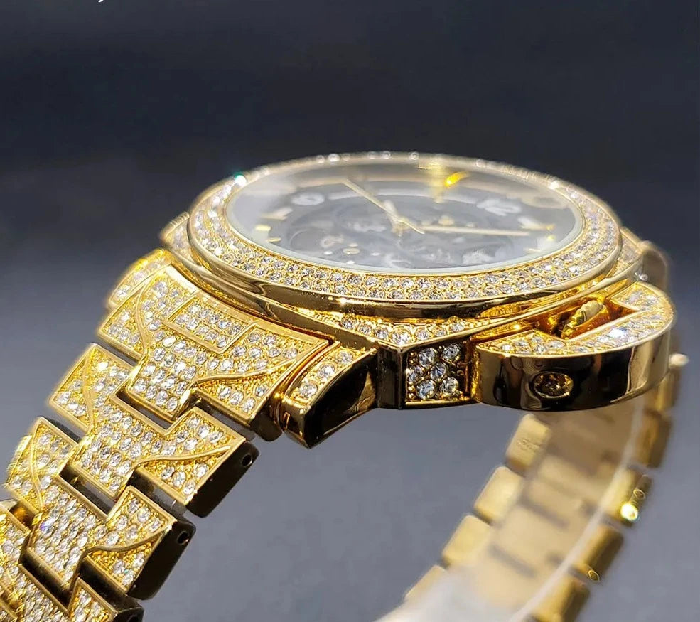 Gold Mechaincal Watch For Men Luxury Diamond.