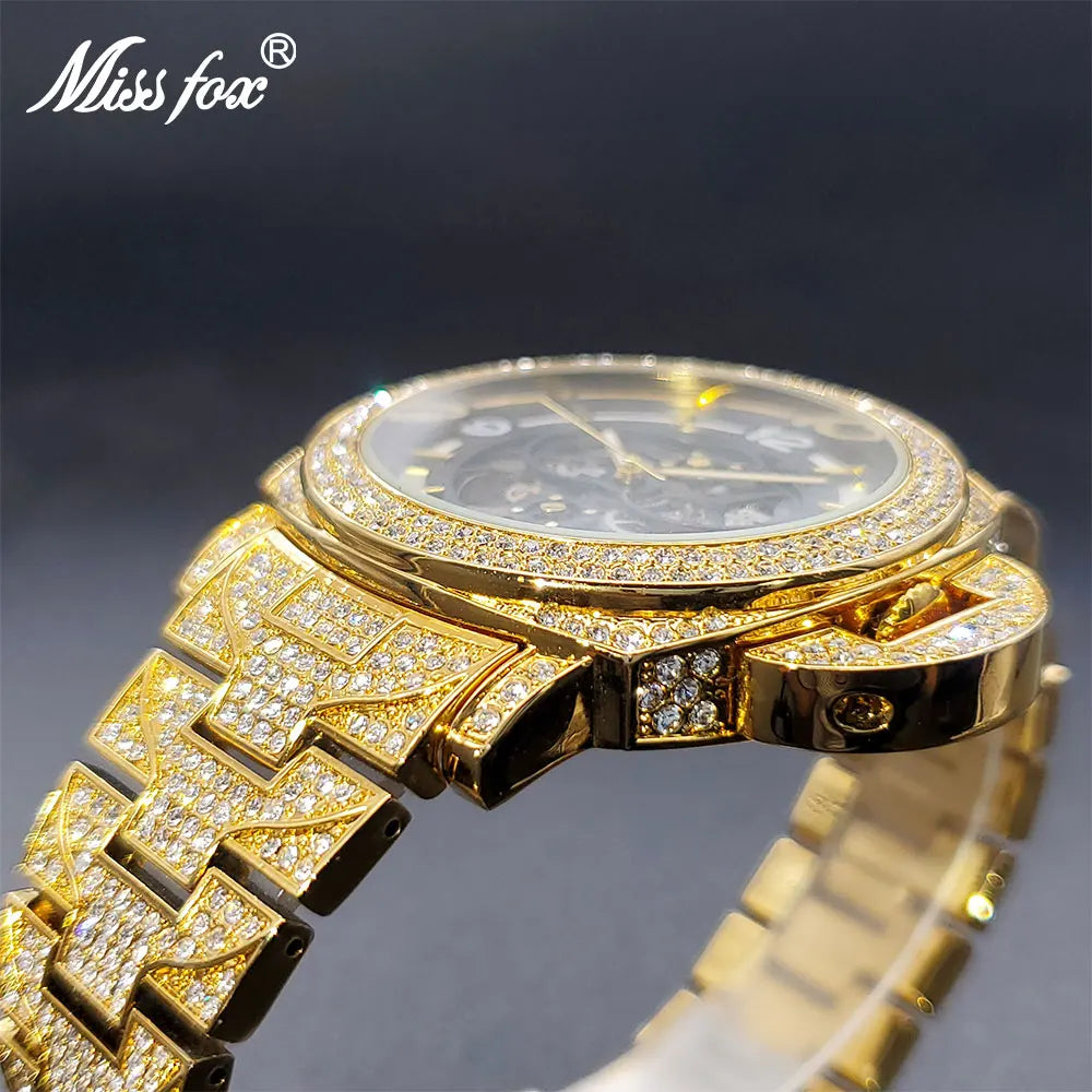 Gold Mechaincal Watch For Men Luxury Diamond Unique Stylish