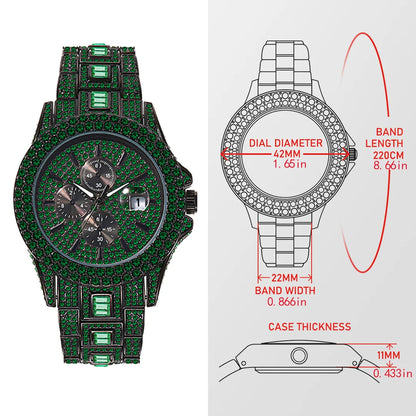 Green Iced Diamond Hip Hop Watch.