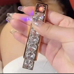 Portable USB rhinestone rechargeable lighter windproof.