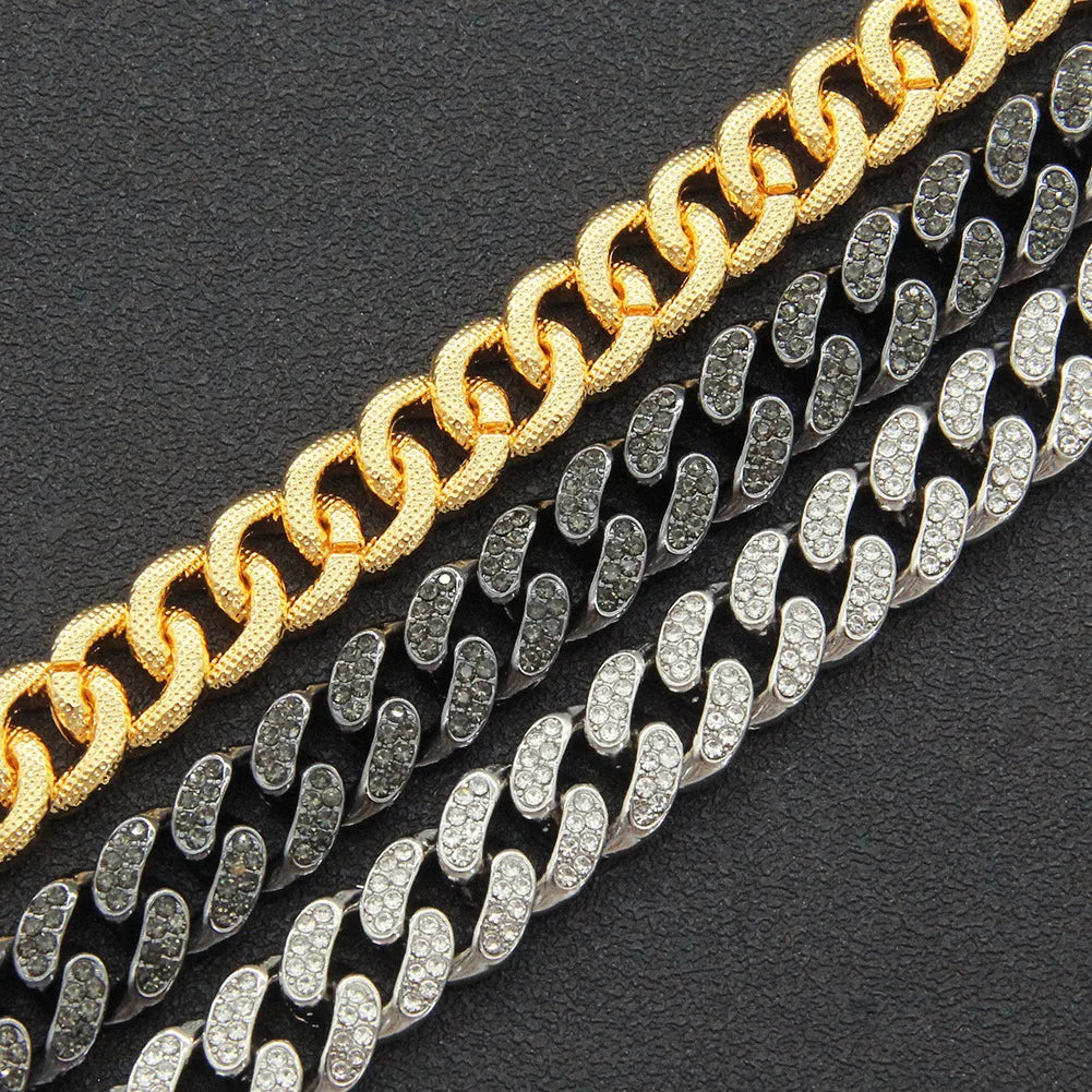 Hip Hop 13MM Rhinestones Prong Iced Out Cuban Link Chain Bracelet Men Women Gold Color Bling Butterfly Cuban Bracelet Jewelry