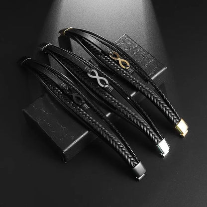 Classic Multilayered Handwoven Leather Bracelet Infinity Symbol Charm Fashion Men&