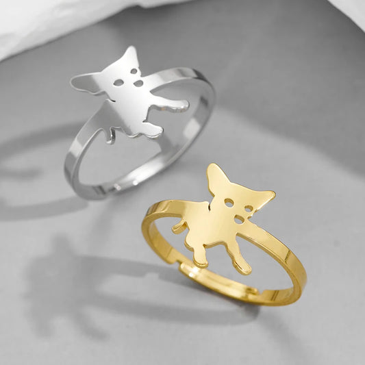 Cute French Bulldog Open Rings for Women.