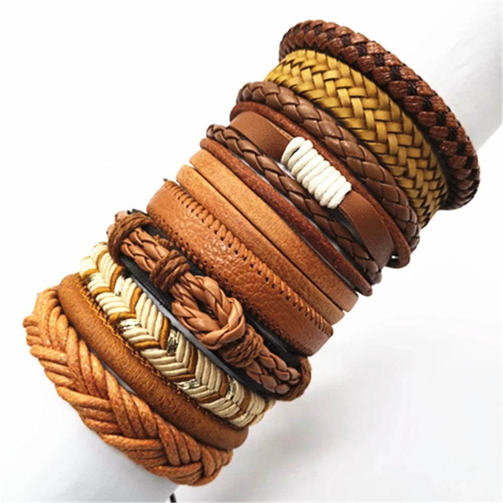 Handmade brown PU leather wrap bracelets