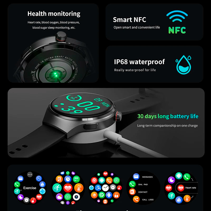 For Huawei GT4 PRO Smart Watch Men Watch 4 Pro AMOLED HD Screen Bluetooth Call GPS NFC Heart rate waterproof SmartWatch 2024 New