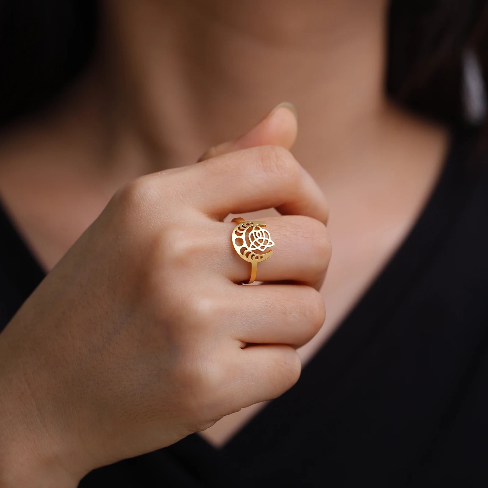 Crescent Moon Open Rings for Women Gifts.