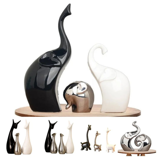 Nordic Ins Ceramic Ornaments Elephants/Deers/Giraffes Black/White/Silver Porcelain Decoration Home Decor Figurines