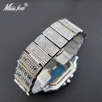 Quartz Watches Luxury Iced Out Diamond Blue Dial Square Watch For Men Women Party Jewelry Waterproof Unisex Clock Lover Gift