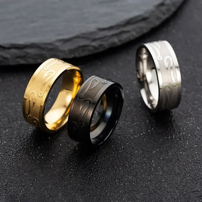 CHUANGCHENG Simple and Personalized Fishing Hook Pattern Stainless Steel Men's Rings Size 6-13