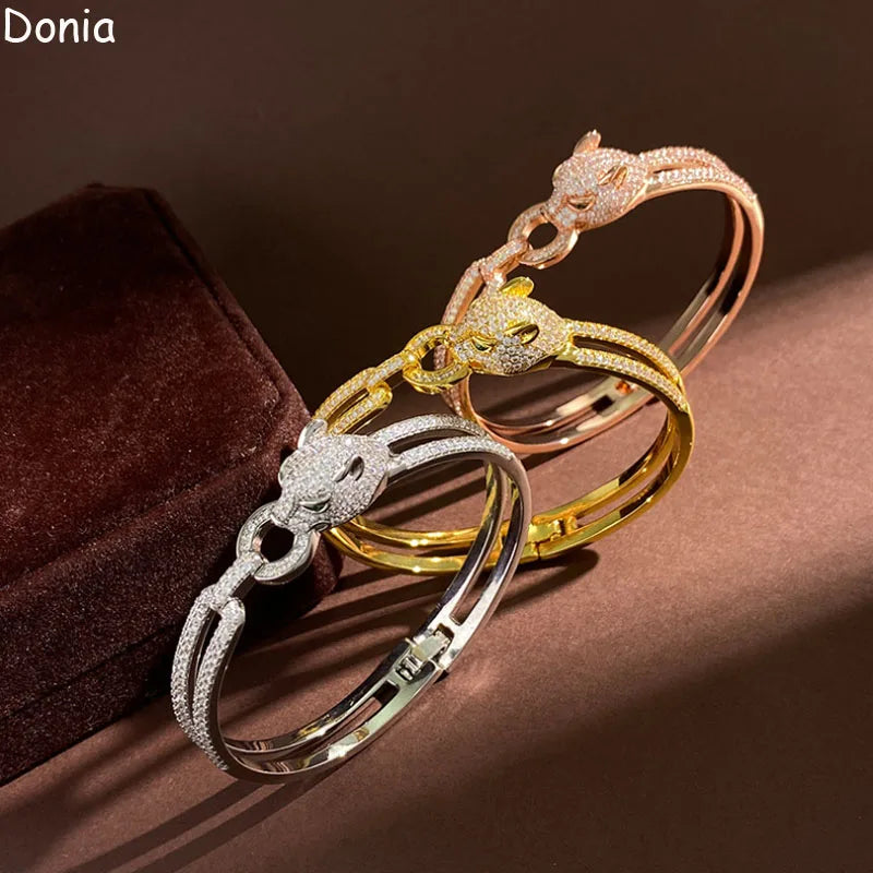 Donia jewelry new European and American fashion leopard titanium steel micro-set AAA zircon luxury retro bracelet