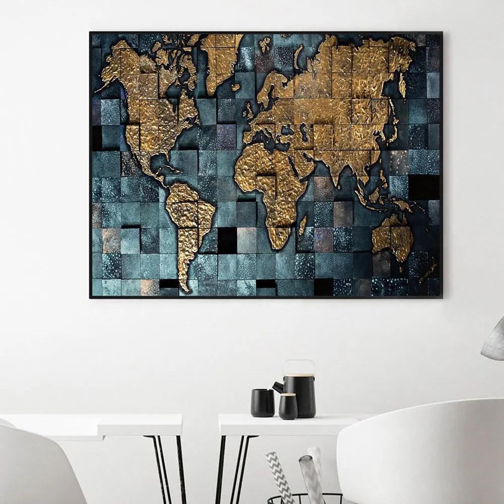 Black And Golden Collage World Map 3D.