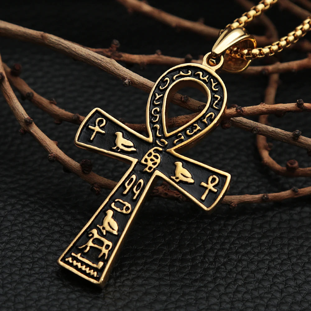 Fashion Classic Vintage Egypt Ancient Ankh Cross Pendant Necklace for Men Trend Punk Women Glamour Jewelry