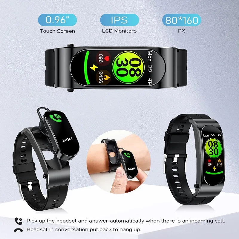 Fitness Smart Watch With Wireless TWS Bluetooth Earphone Health Monitor Tracker Wristband Call Sport Bracelet For IOS Android