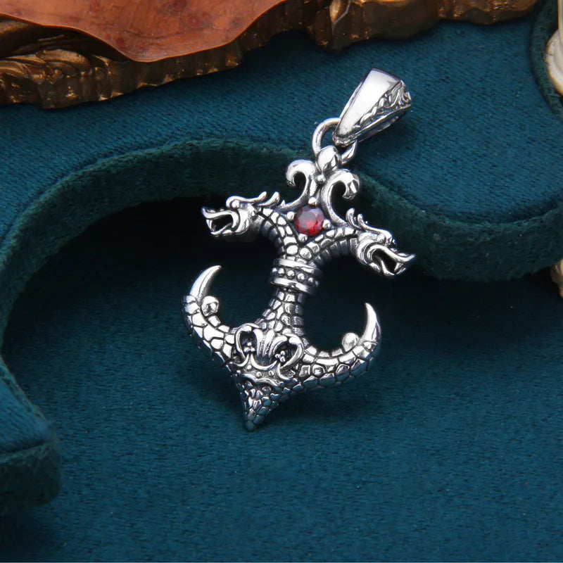 Silver Zircon Double Headed Dragon Men and Women