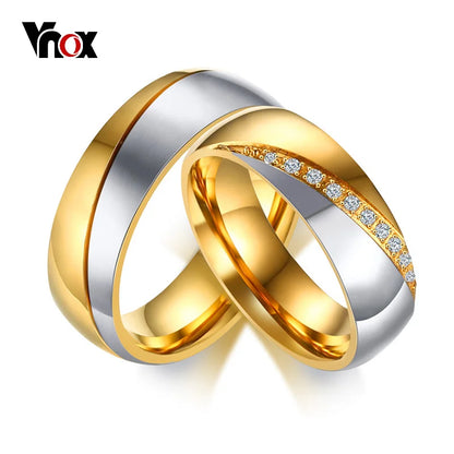 Vnox Temperament Wedding Rings For Women Men CZ Stones Stainless Steel Engagement Band Anniversary Personalized Gift Jewelry