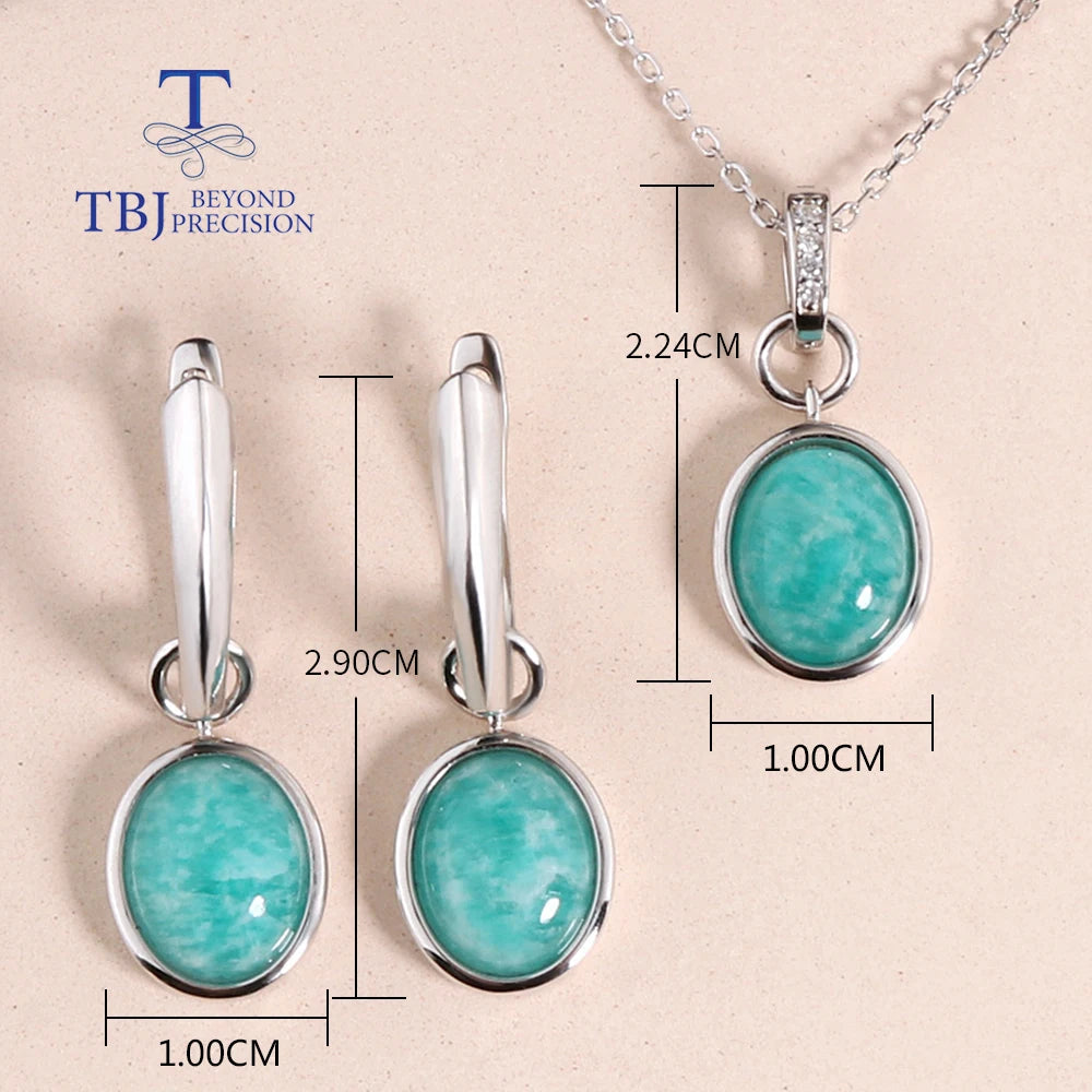 Natural Amazonite Jewelry set 925 sterling pendant Necklace Earrings simple design for women fine jewelry