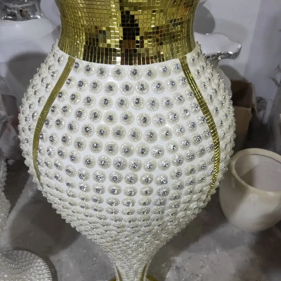 Gold Glass Diamond Pearl Flower Vase