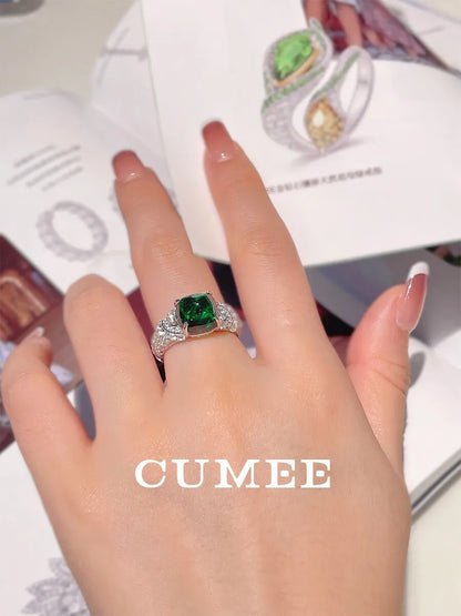 CUMEE Fashion Personalized Emeralds Tower Ring for Women 925 Sterling Silver Ring Gold Plated Promise Ring for Her Engagement