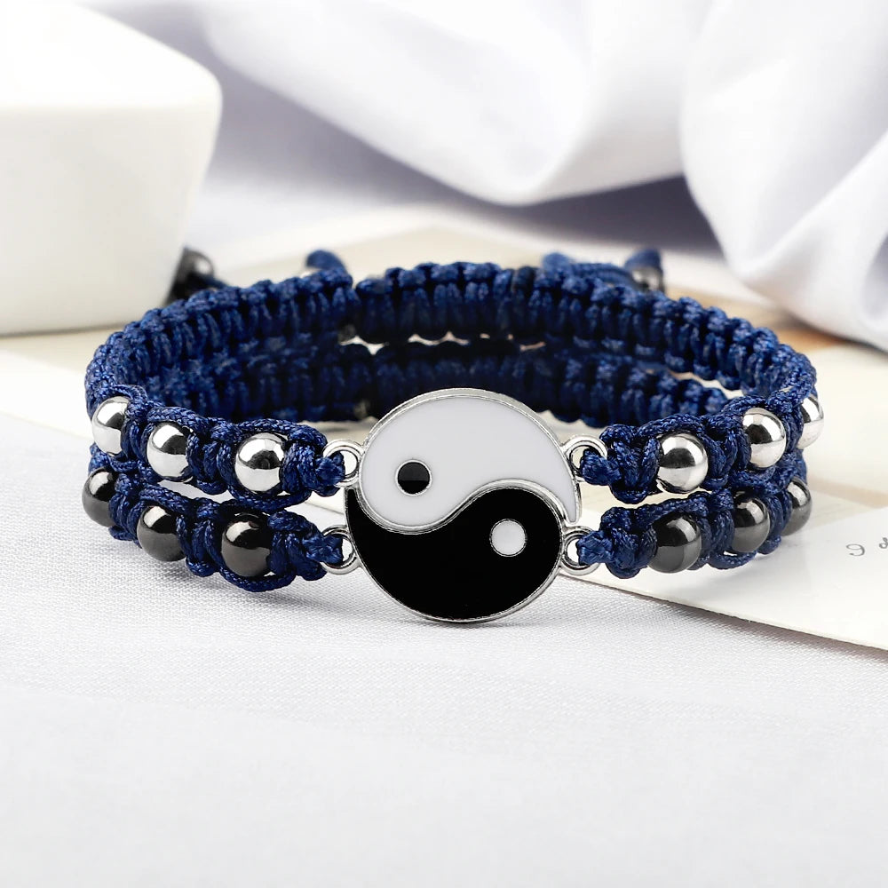 Braided Dragon Tai Chi Yin Yang Couples Bracelets Red Black White Bracelets Matching Lover Bangles Handmade Friendship Jewelry