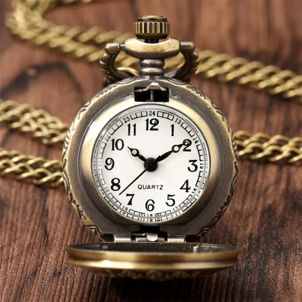 Vintage Retro Bronze Hollow Train Locomotive Steampunk Quartz Pocket Watch Women Men Necklace Pendant with Chain Birthday Gift