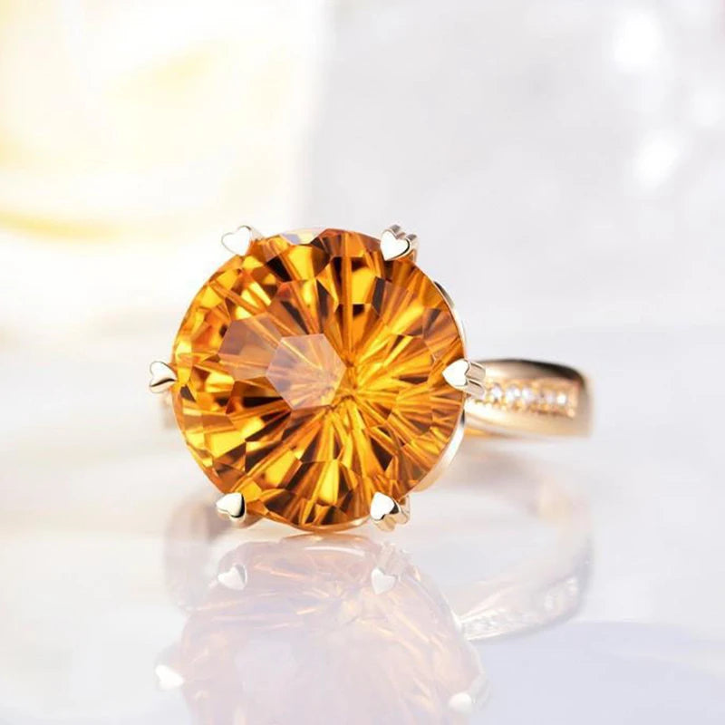 Designer Original Silver Set with Diamonds Romantic Round Citrine Ladies Ring Exquisite Luxury Engagement Wedding Jewelry