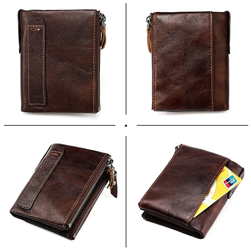 Genuine Leather Short Men RFID Wallets.