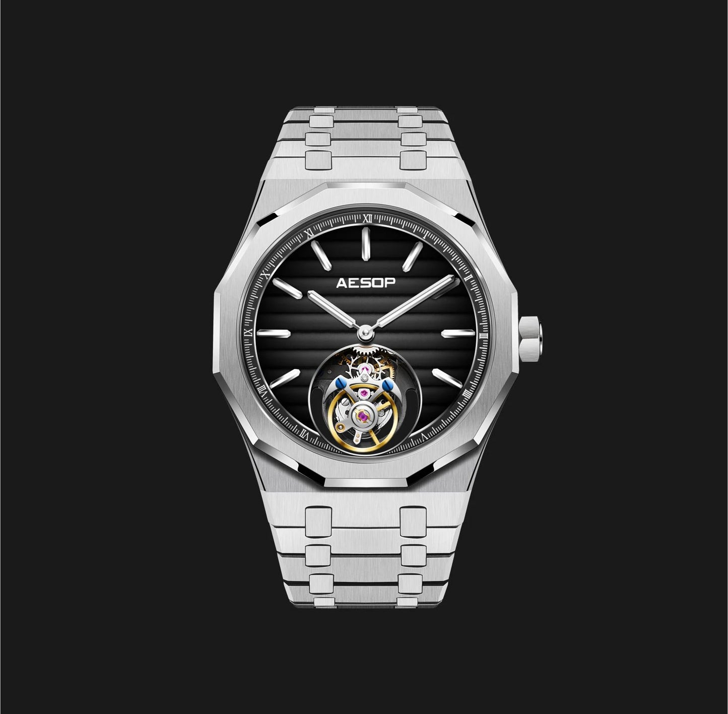 AESOP Flying Tourbillon Mechanical Skeleton Watch For Man 2023 Luxury Watches Waterproof Wristwatches Sapphire Mirror Gradient D