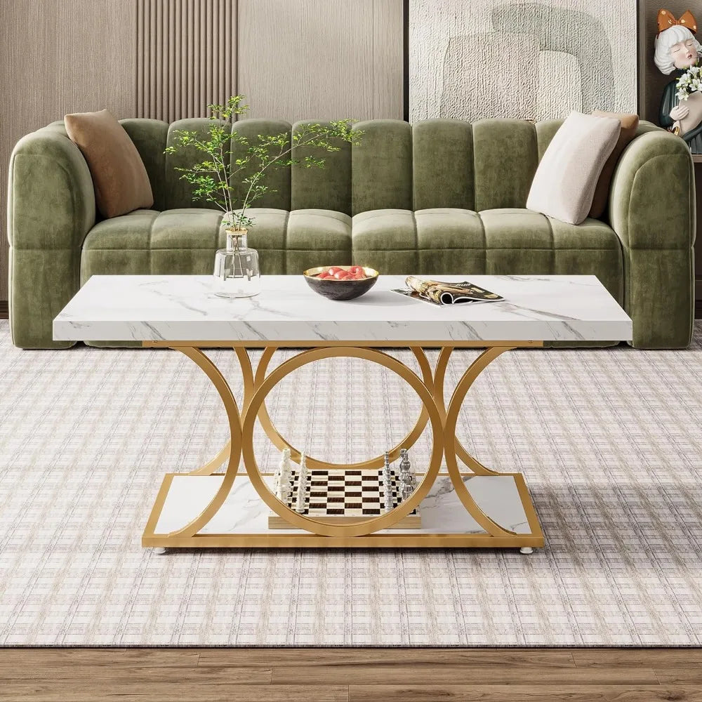 Rectangle Coffee Table - Modern Elegance with Storage Shelf.