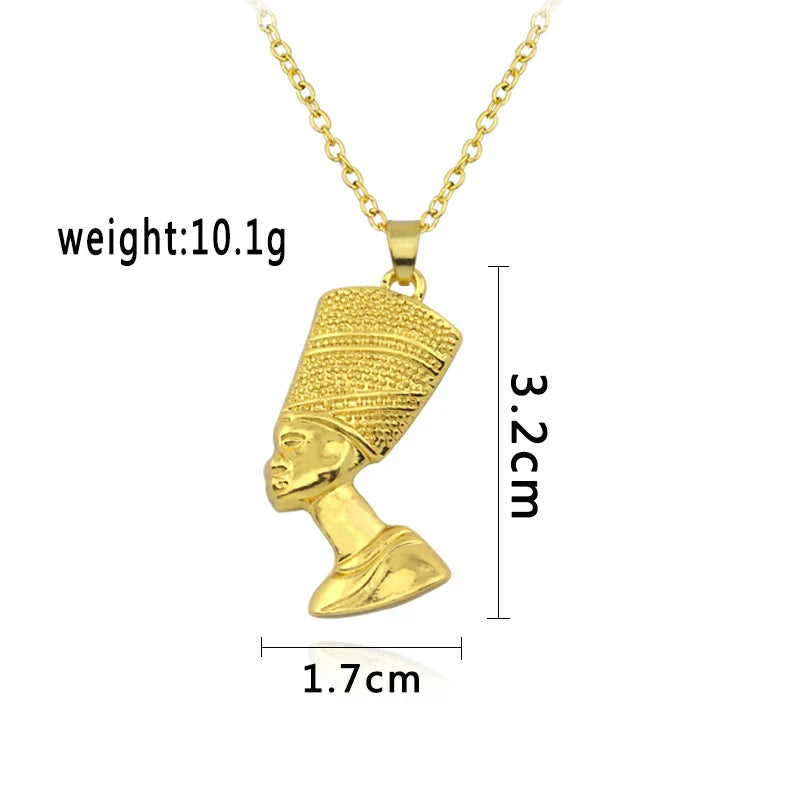 Egyptian Queen Nefertiti Necklace Unisex Gold Color.