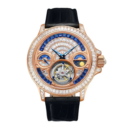 TIELBO Luxury Crystal Diamond Automatic Tourbillon Movement Man Watch