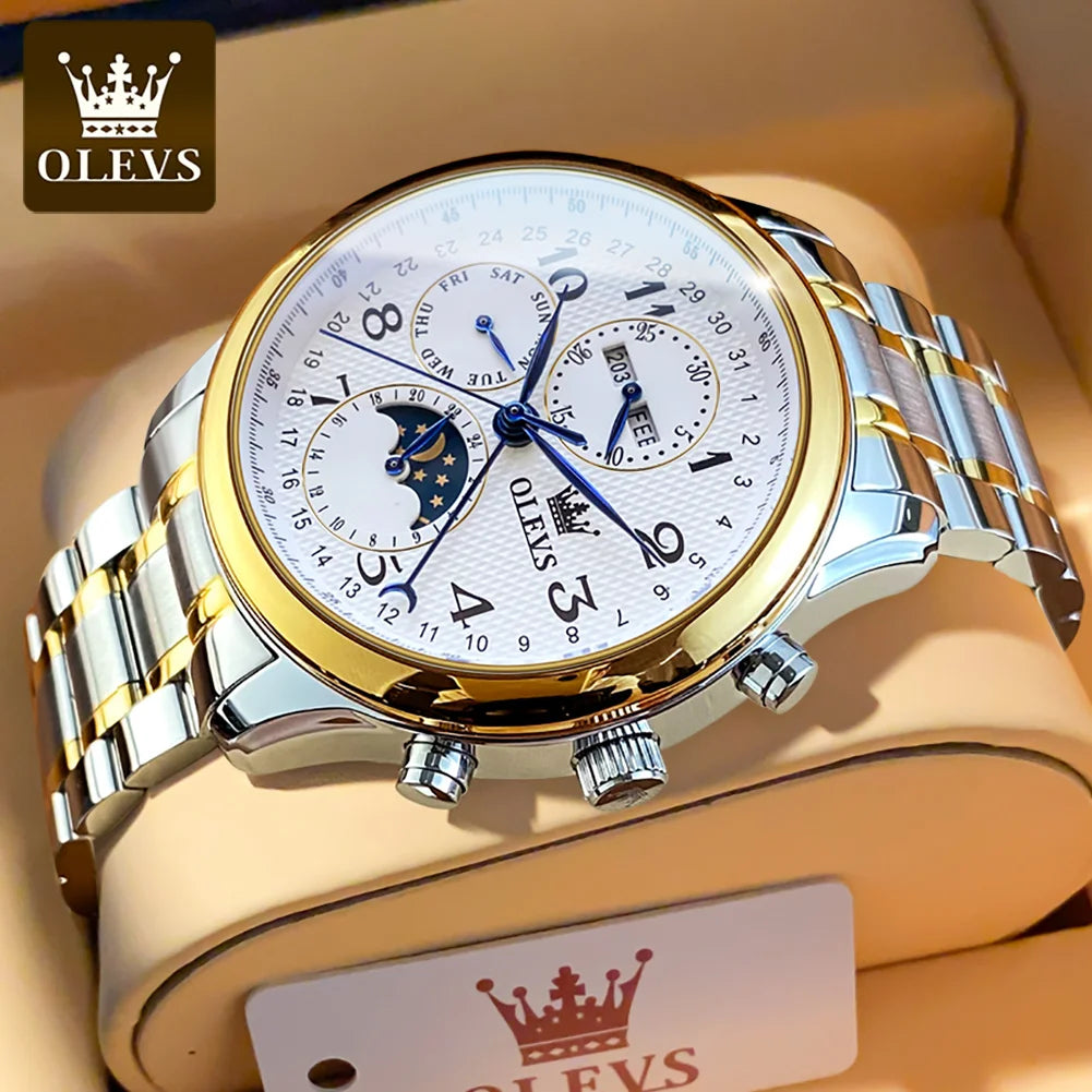 OLEVS Automatic Mechanical Watch For Men Moon Phase Business Wristwatch Top Brand Luxury Men Watches High Quality Montre Homme