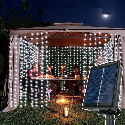 Solar Curtain Lights Outdoor Christmas Fairy Lights with 8 Lighting Modes For Home Garden Garland Yard Wedding Festival Decor