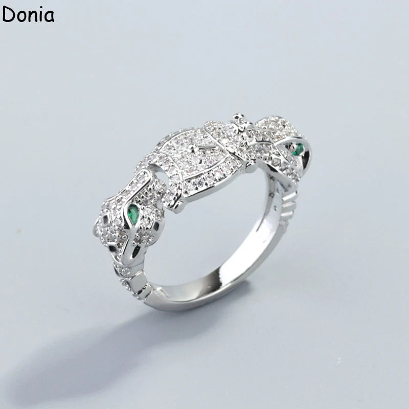 Donia Jewelry Euro-American Double-headed Leopard Crocodile Titanium Steel Micro Inset AAA Zircon Luxury Bracelet Ring