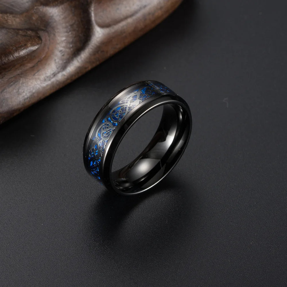 Dragon Black Tungsten Wedding Ring Set For Men Stainless Steel Inlaid Blue Carbon Fiber Band Ring Bague Homme