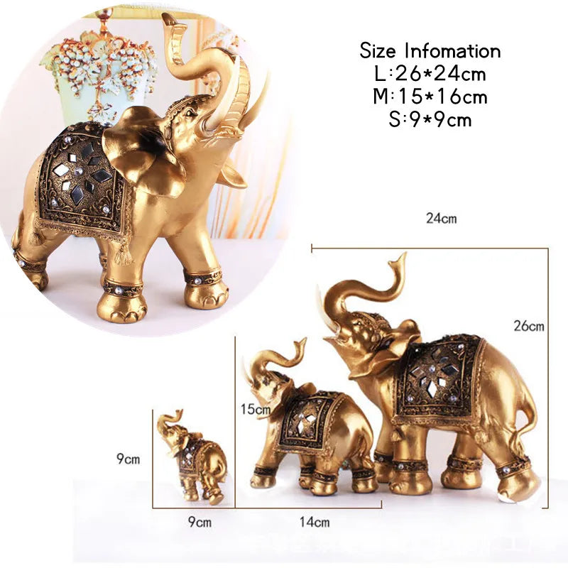 Golden Resin Elephant Statue, Feng Shui.