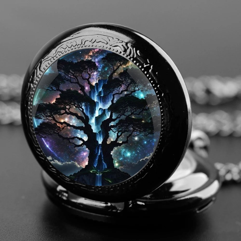 Magic Tree Design Glass Dome Quartz Pocket Watch.