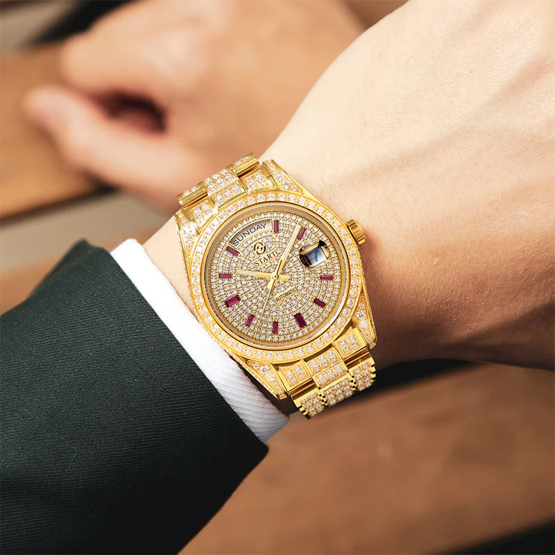 Luxury automatic diamond watch, Swiss quality.